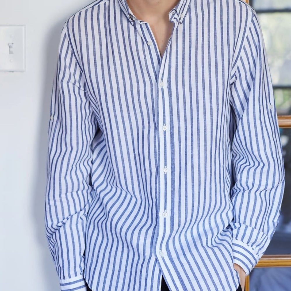 Zara Blue and White Striped Button Down Shirt - Picture 6 of 6